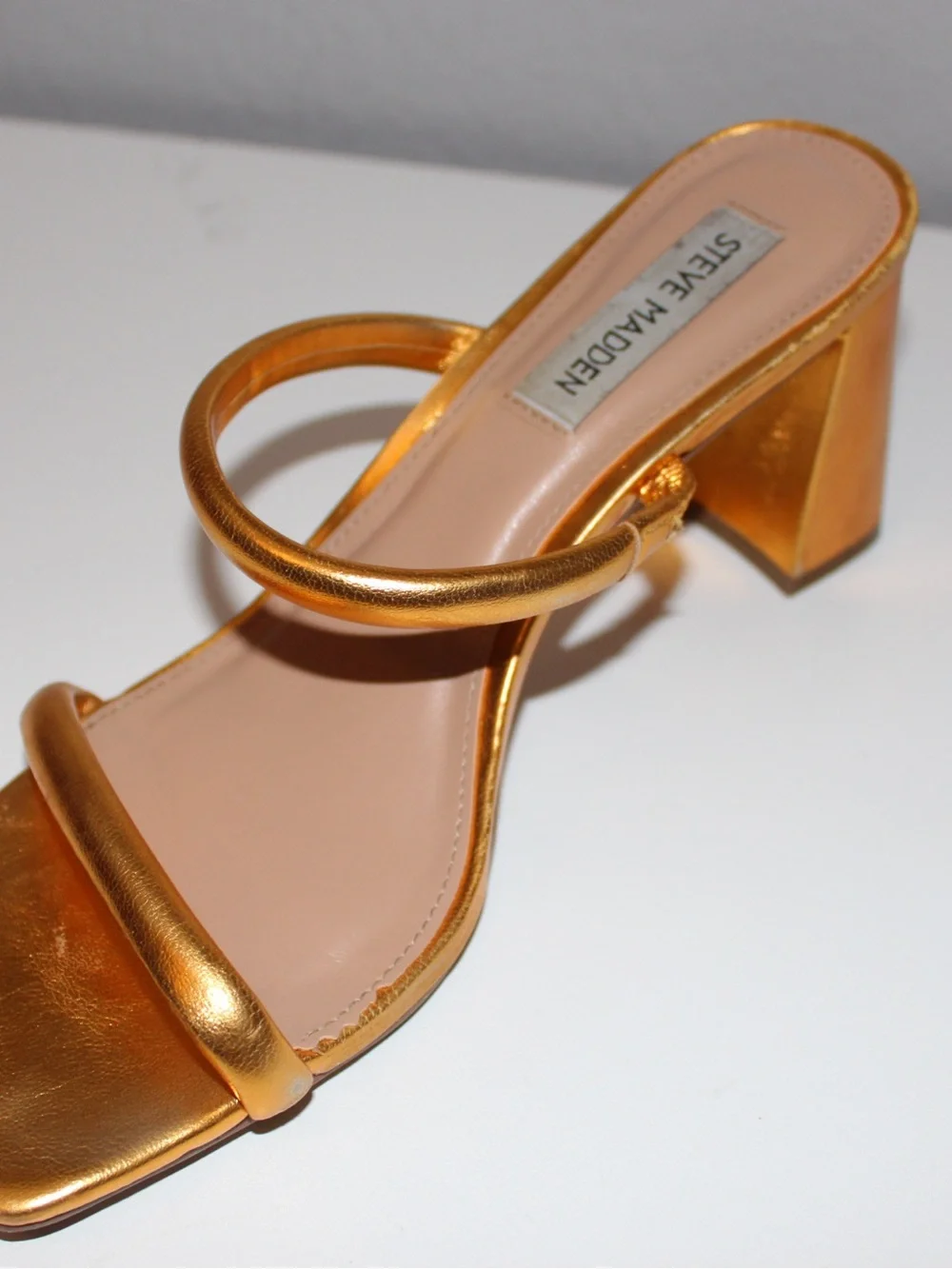 Steve Madden Metallic Gold Two-Strap Block Heel Mule